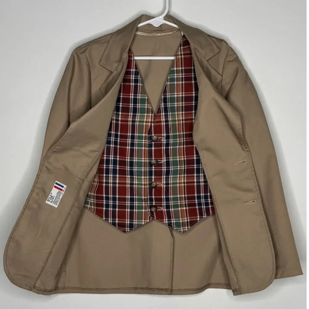 1980s Billy The Kid Boys Khaki Suit Set Jacket Vest Size 8 USA